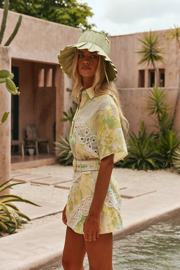 Green Fiore Festivo Print Button Up Aquila Shirt