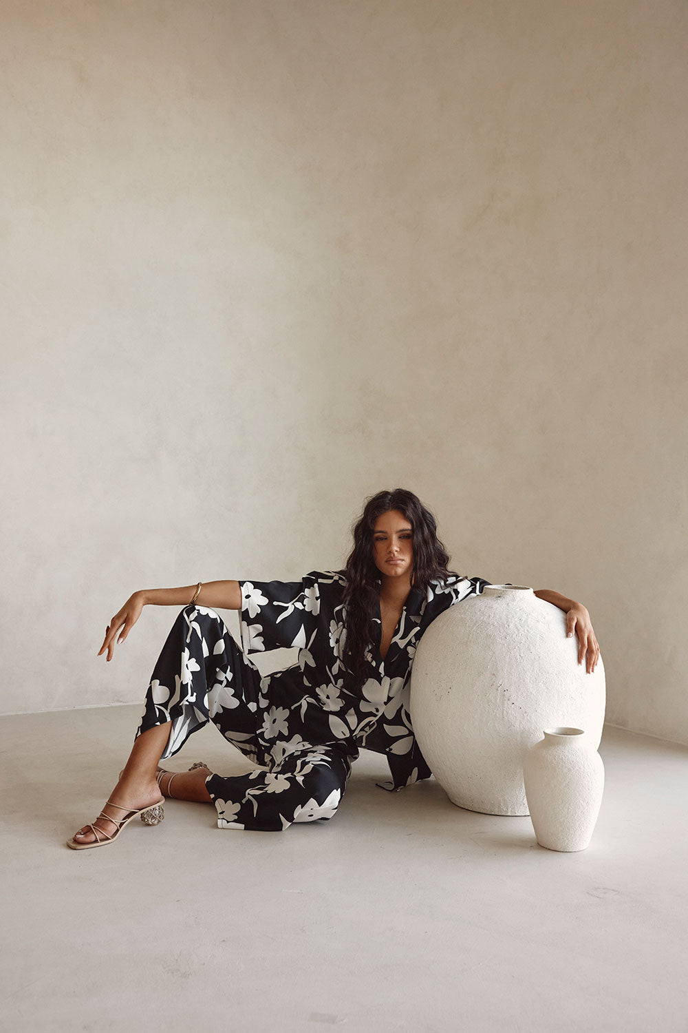 Black Alma Caroline Floral Print Drawstring Enza Pants