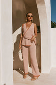 White and Coral Orange Stripe Elastic Billy Pants