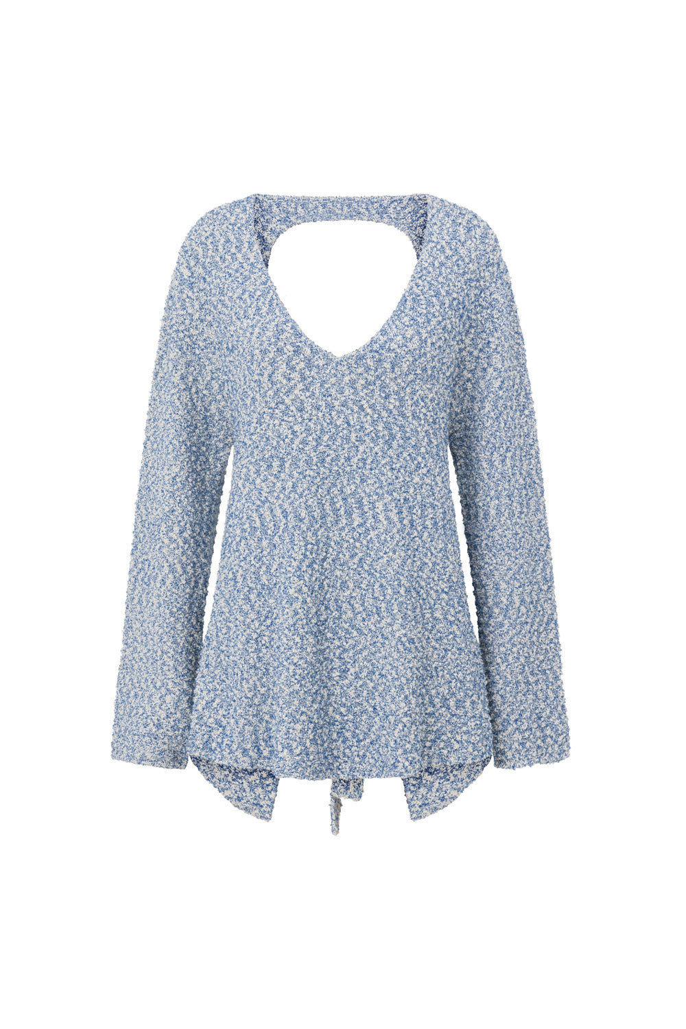 Blue Knit Long Sleeve Backless Tori Top