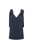 Dark Blue Denim V Neck Shoulder Bow Elixir Top