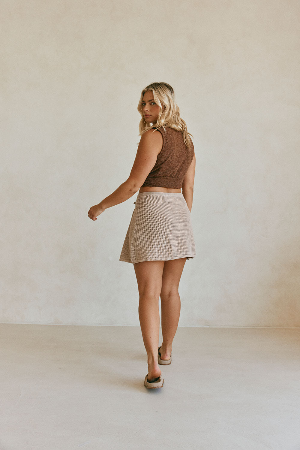 Chocolate Brown Knit Drawstring Mini Priya Skirt