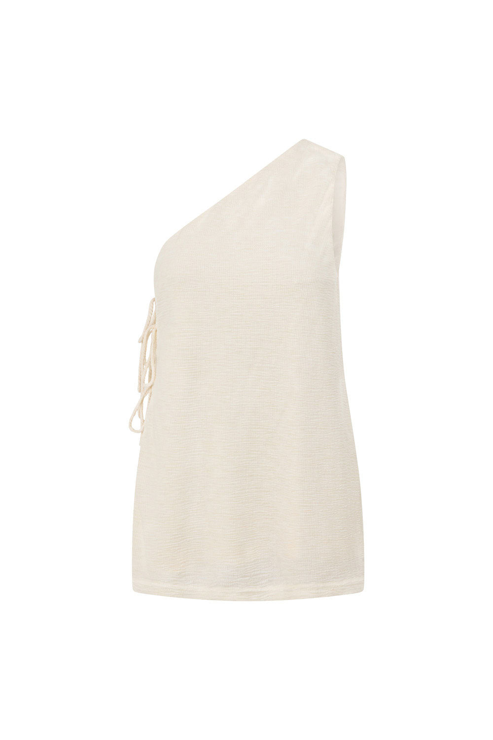 Cream One Shoulder Side Tie Zen Top