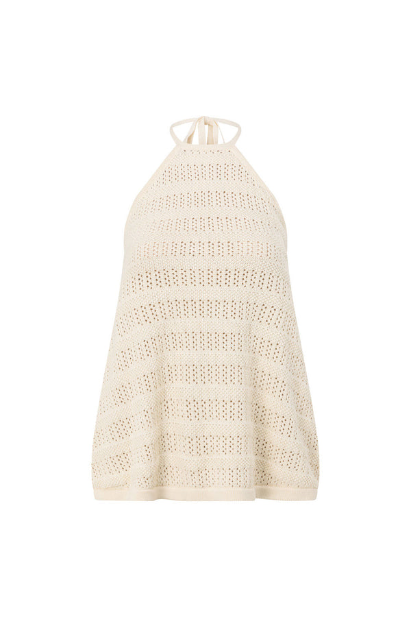 Beige Knit Halter Neck Backless Zhuri Top