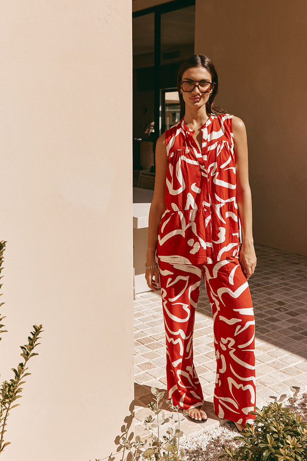 Red Fila Rogue Floral Print Drawstring Elena Pants