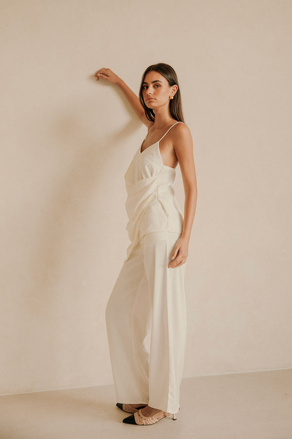 Ivory Strappy Plunge V Neck Asymmetric Zarah Top