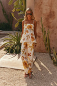 White Agalia Floral Print Wide Leg Lorde Trouser Pants