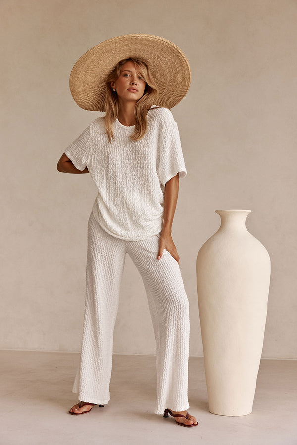 White Textured Boxy Adora T Shirt Top