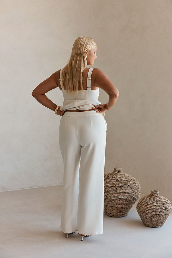 Beige High Waisted Wide Leg Amera Pants