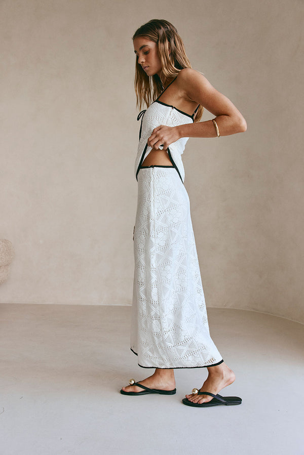White Crochet High Waist A Line Maxi Aluna Skirt