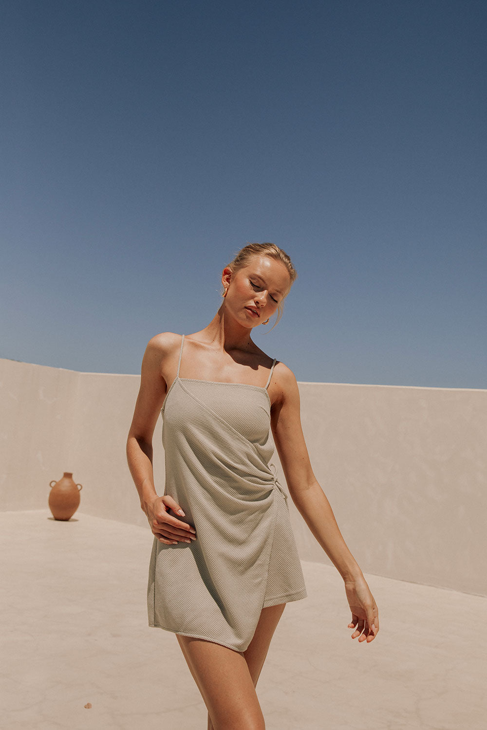 Grey Strappy Wrap Backless Mini Sweeney Dress