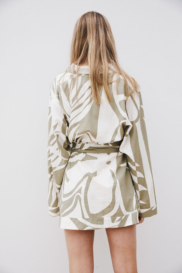 Palm Green Long Sleeve Mini Shirt Adele Dress