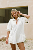 White Collar V Neck Puff Sleeve Airlie Playsuit