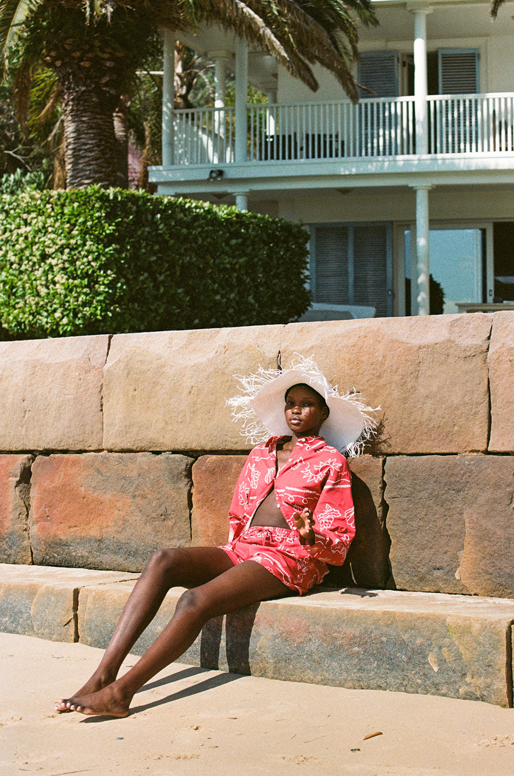 Red Linen Blend High Waist Drawstring Zuli Shorts