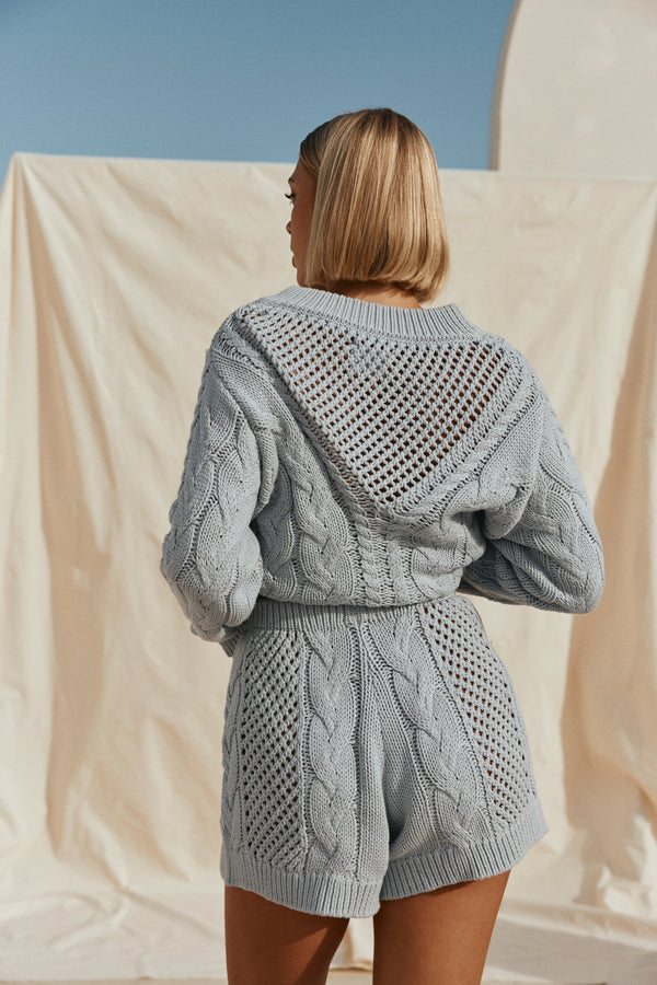 Baby Blue Knit Elastic Diara Shorts