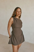 Chocolate Brown Gathered Mini Camellia Dress