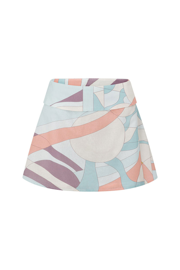 White Halcyon Print High Waist Mini Ria Skirt