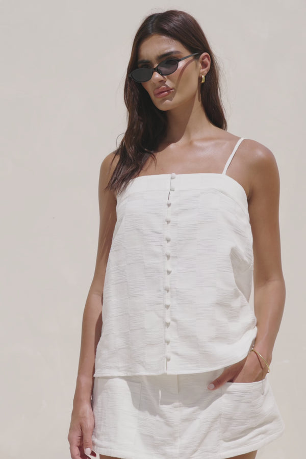 White Cotton Thin Strap Button Down Aaliyah Top