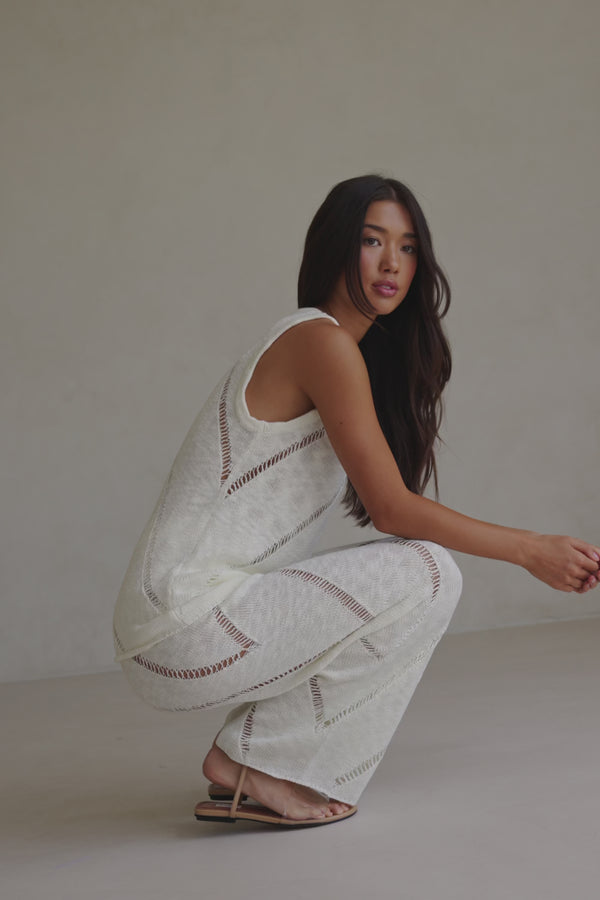 Cream Knit Boxy Ladder Pannel Josiah Top