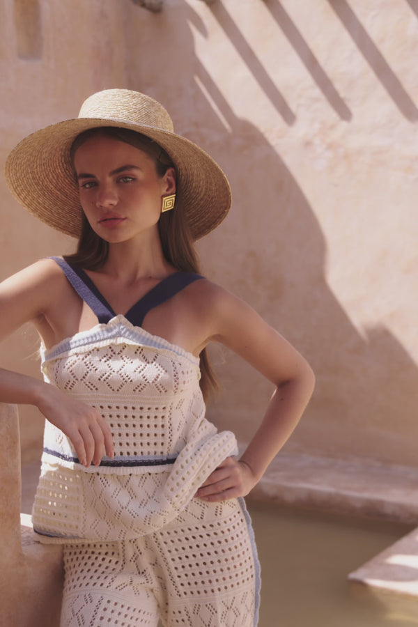 Cream Patch Crochet Knit Halter Matilda Top