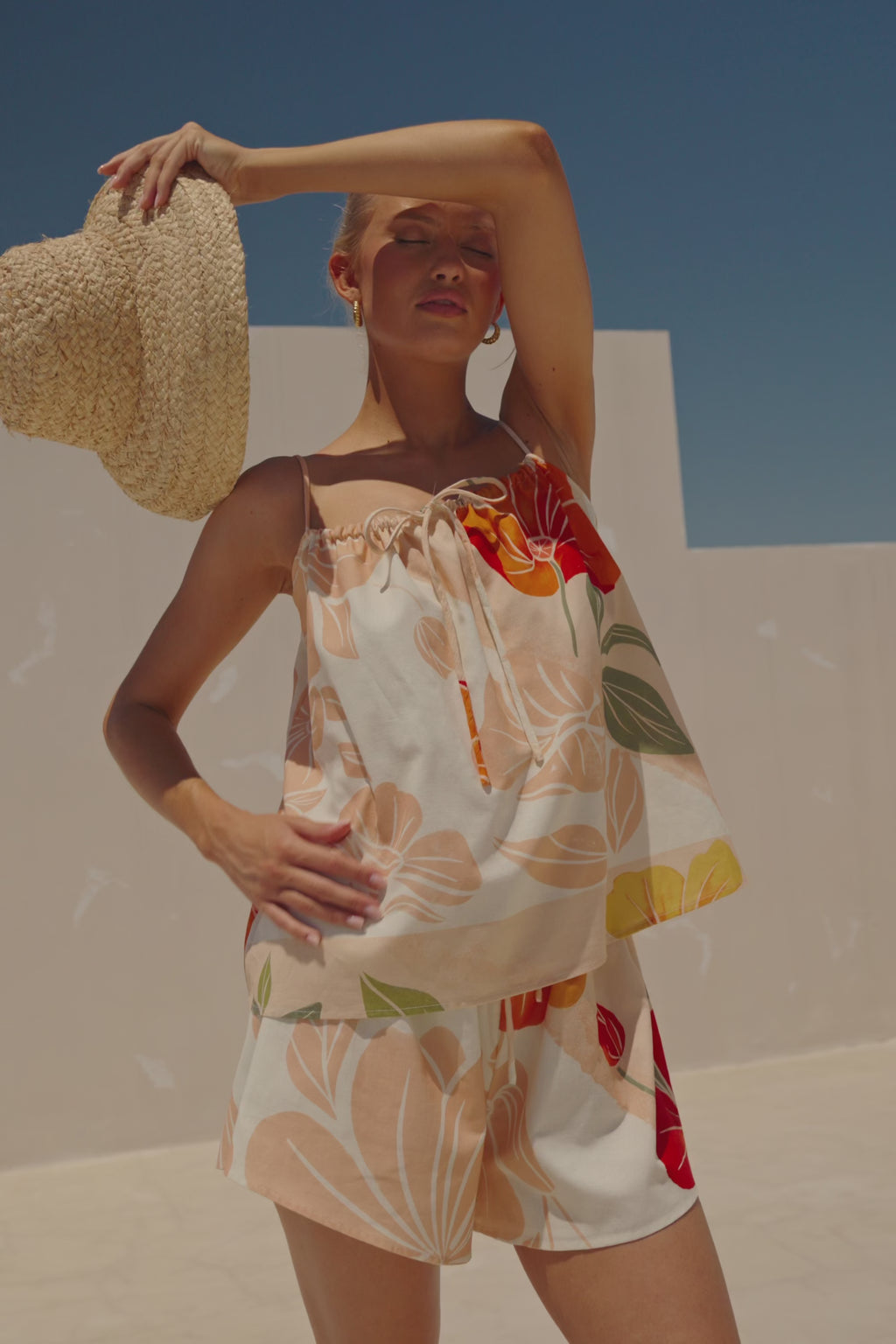 Jetta Thin Strap Tie Top - Petal Scarf, Pink, White, Orange