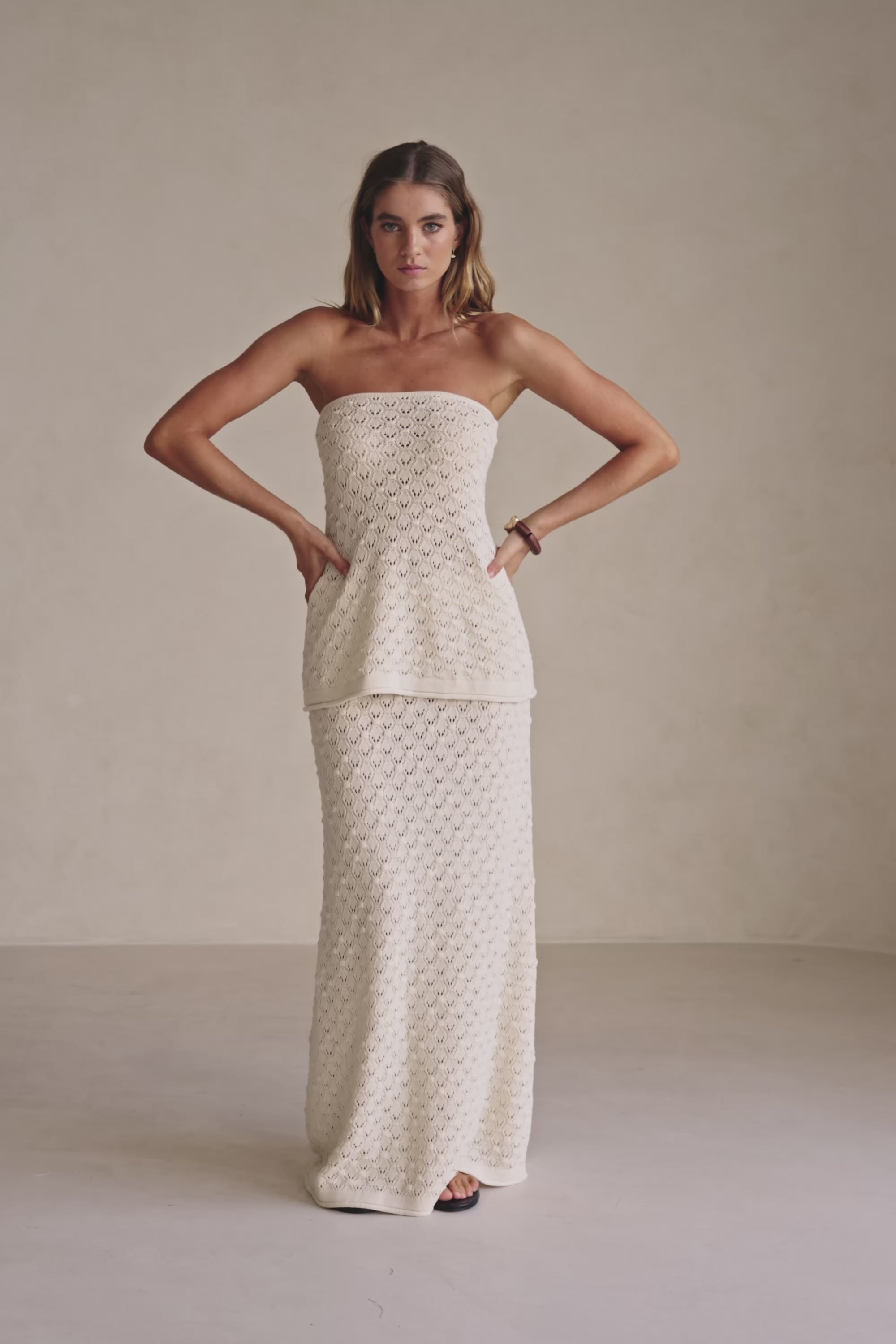 Cream Crochet Knit Elastic A Line Maxi Ophelia Skirt – SABO