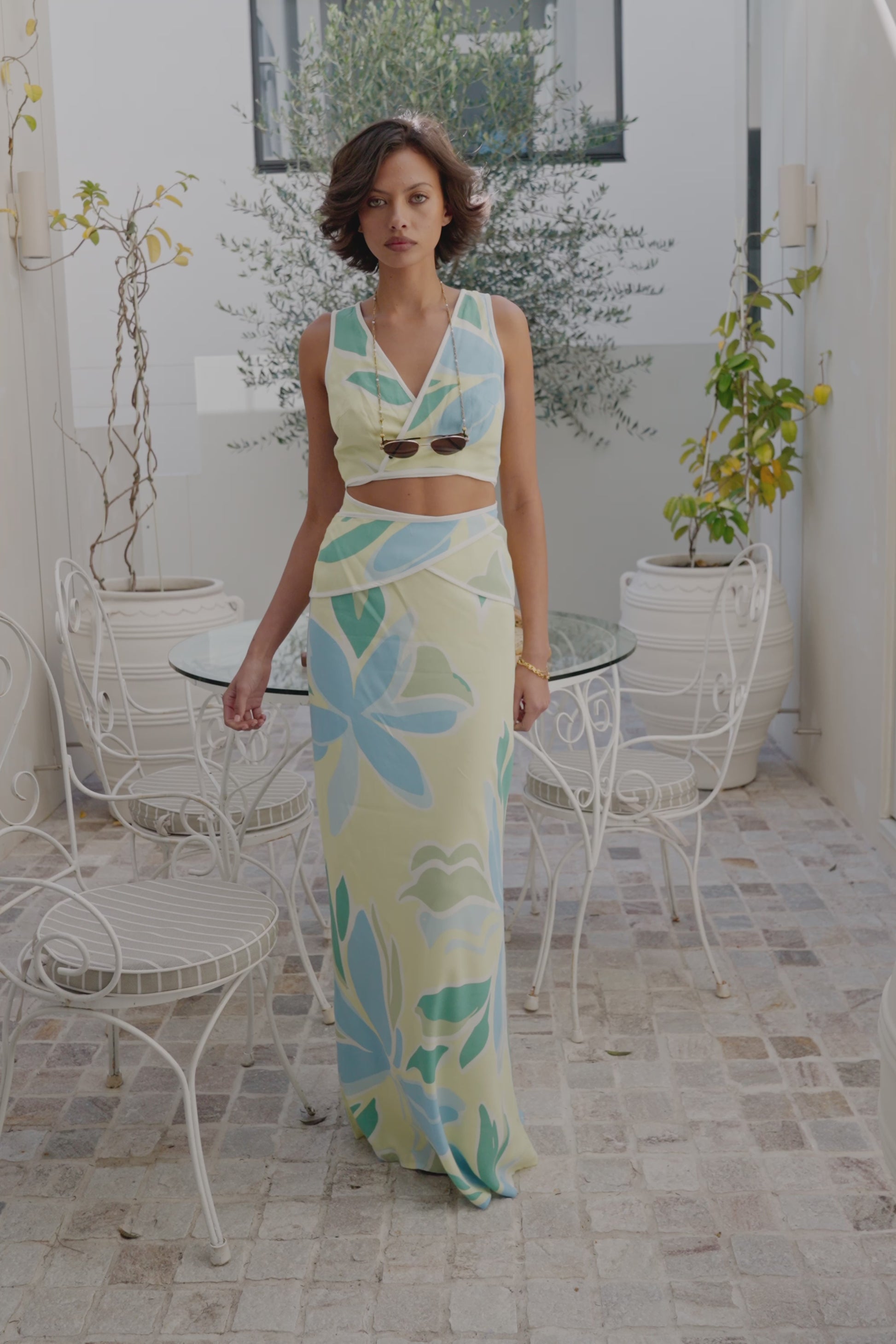 Euphoria Tie Top - Blue Green White