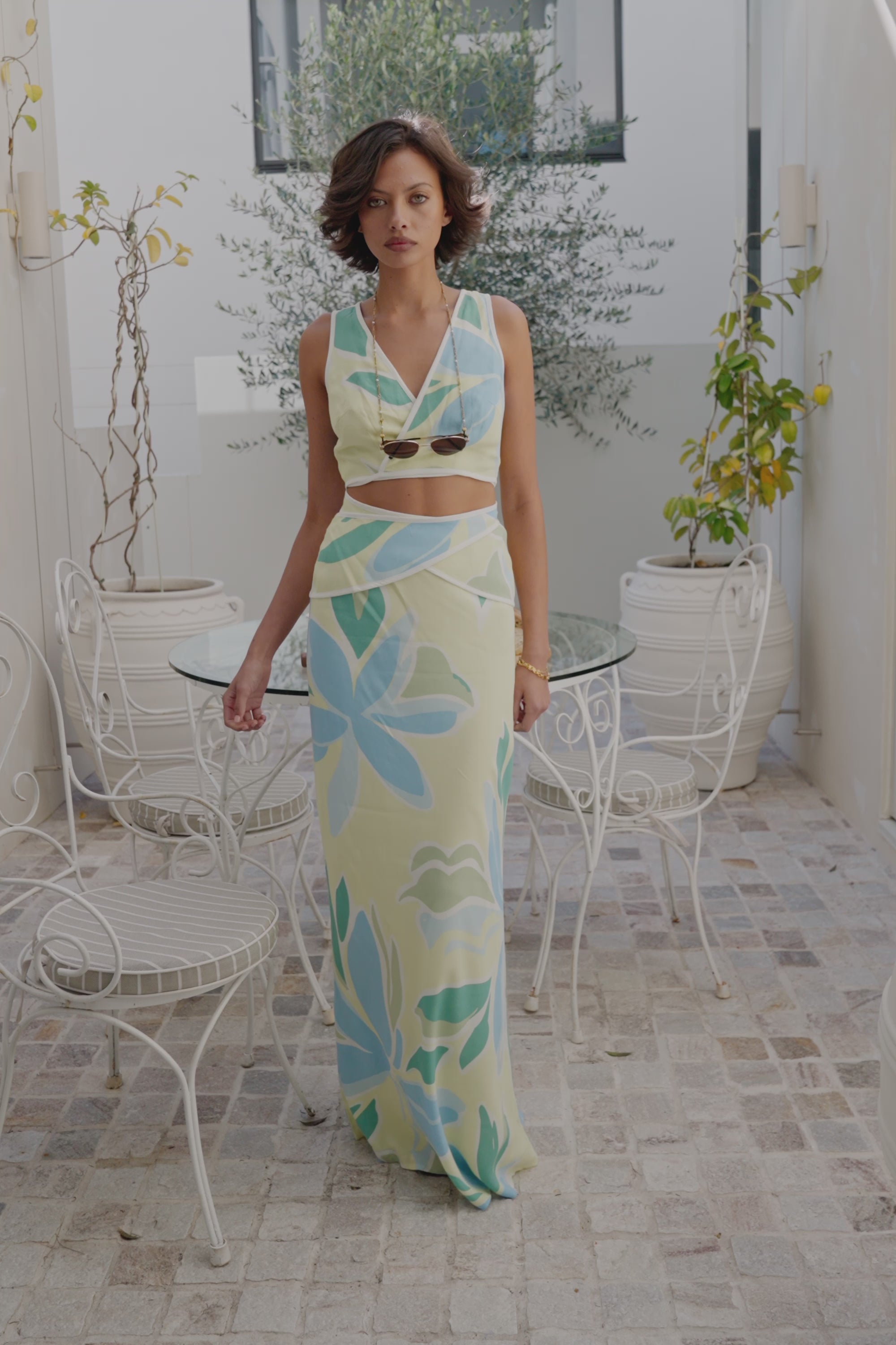 Euphoria Tie Top - Blue Green White