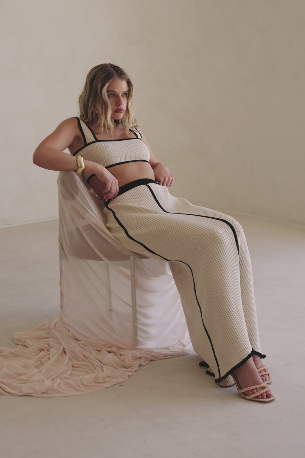 Beige Ribbed Cropped Leilani Top