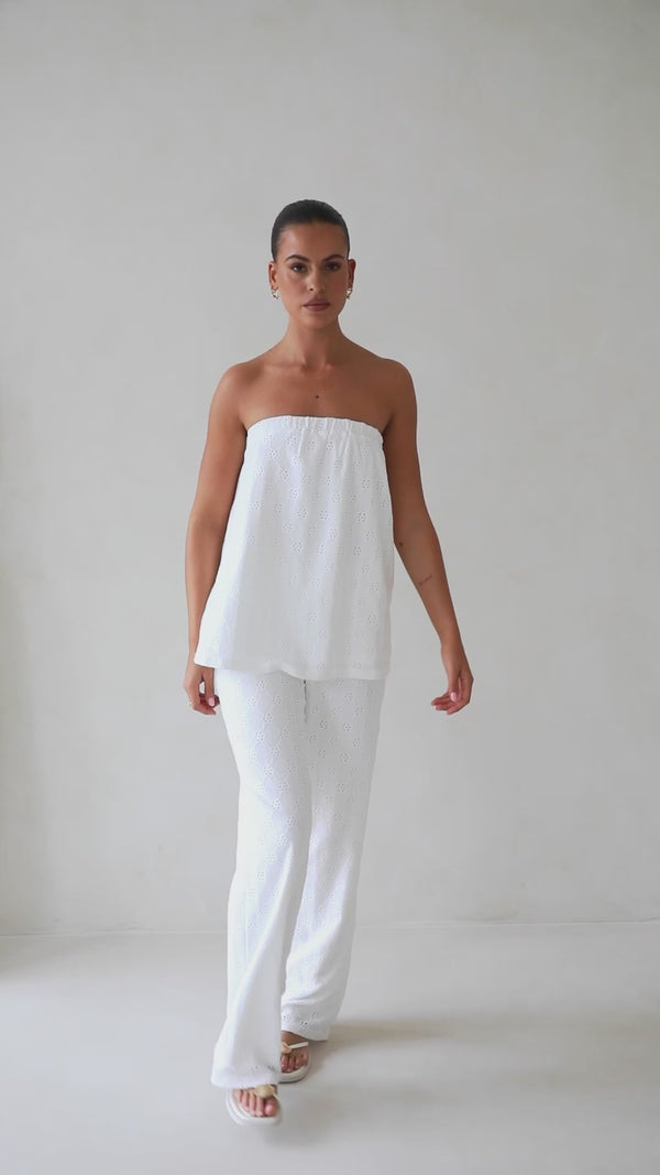 White High Waist Elastic Drawstring Ellira Pants