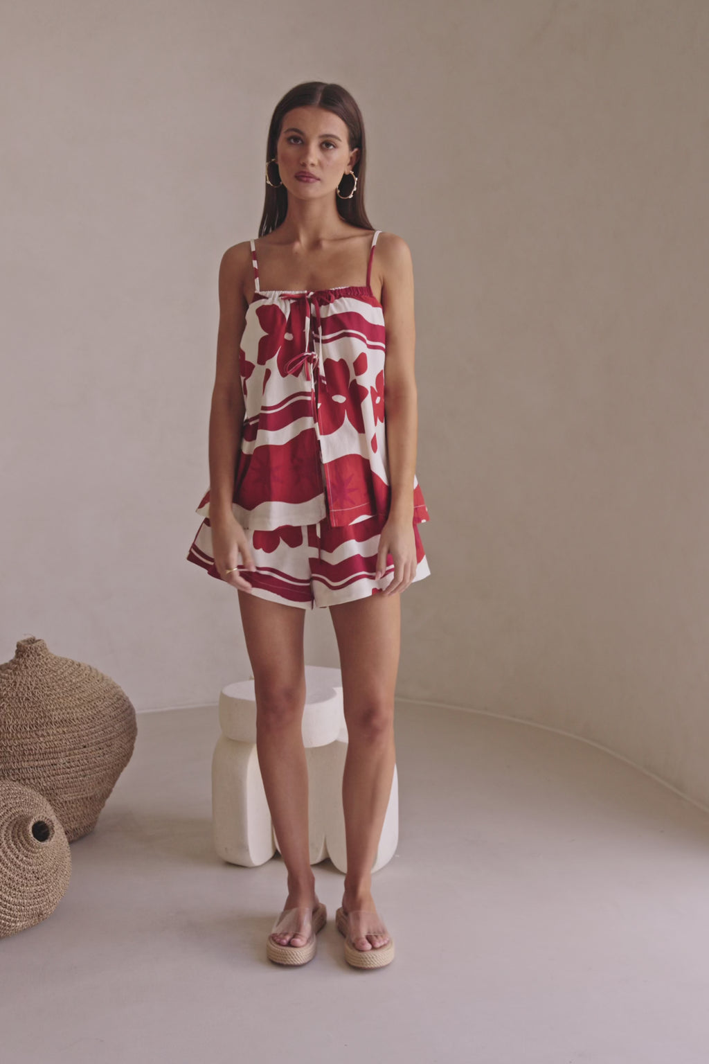 Red Sienna Sunset Print Split Flouncy Zuma Top