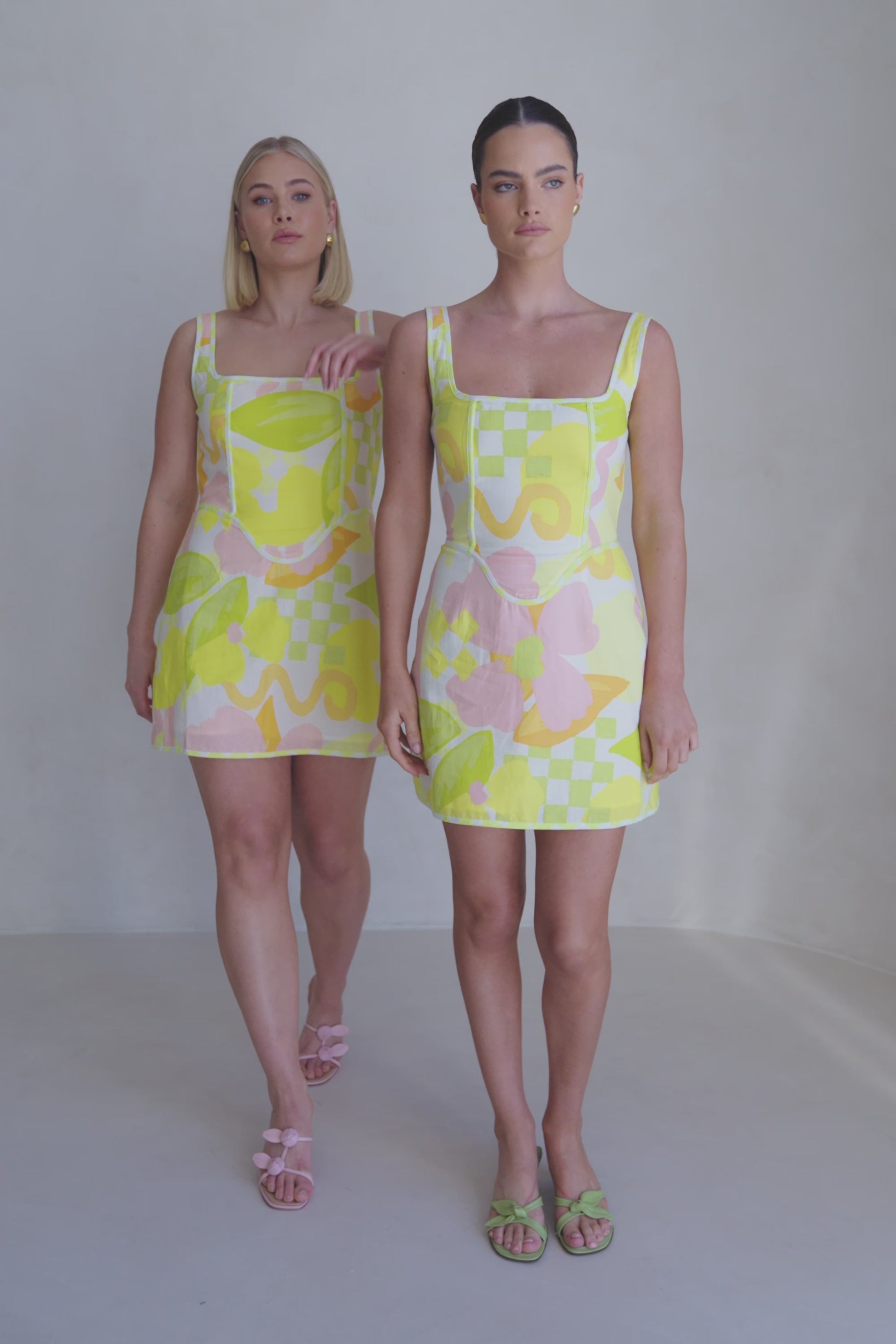 White Checker Floral Mini Tyler Dress