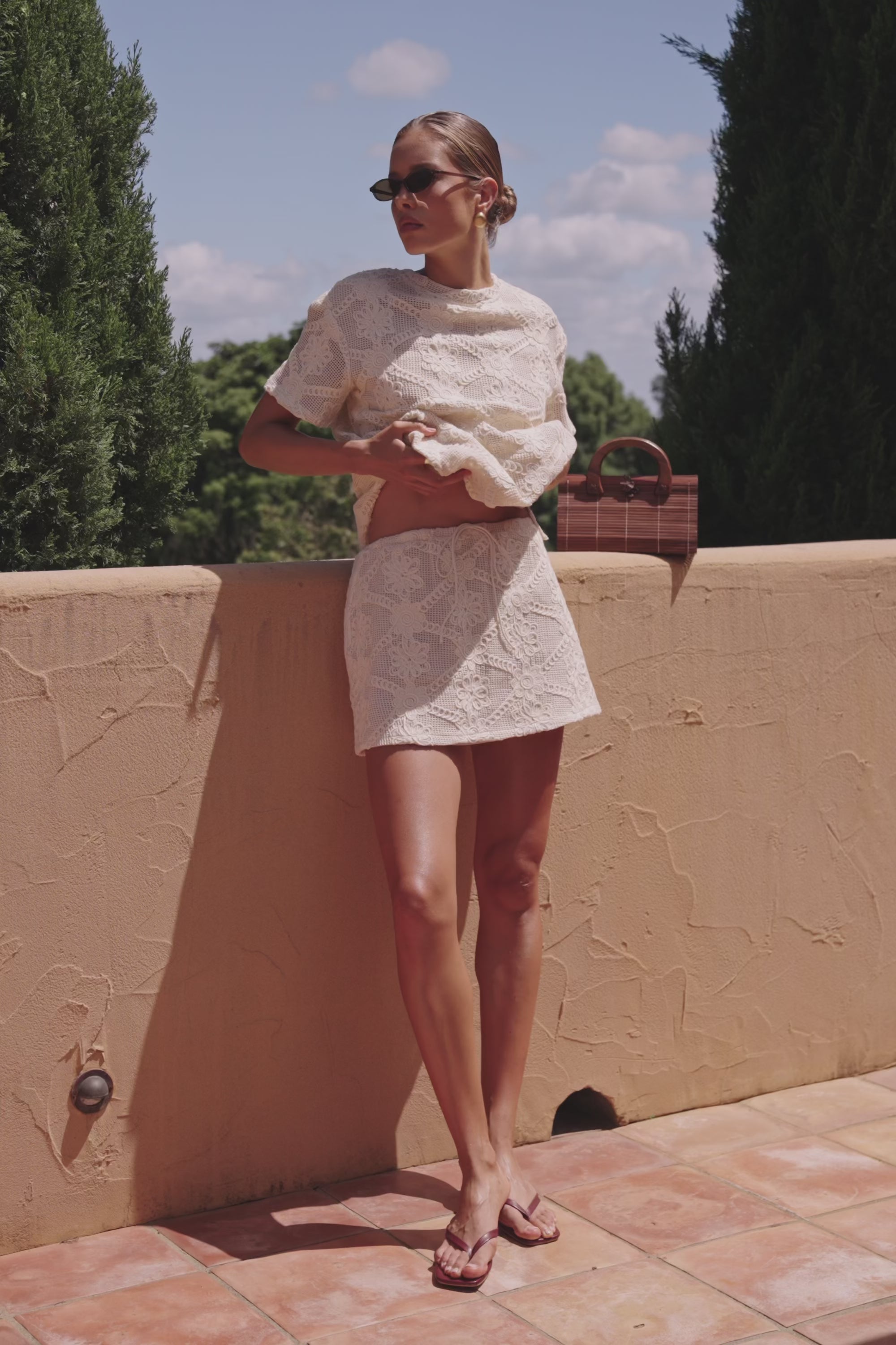 Beige Crochet Lace Mini Rosiah Skirt