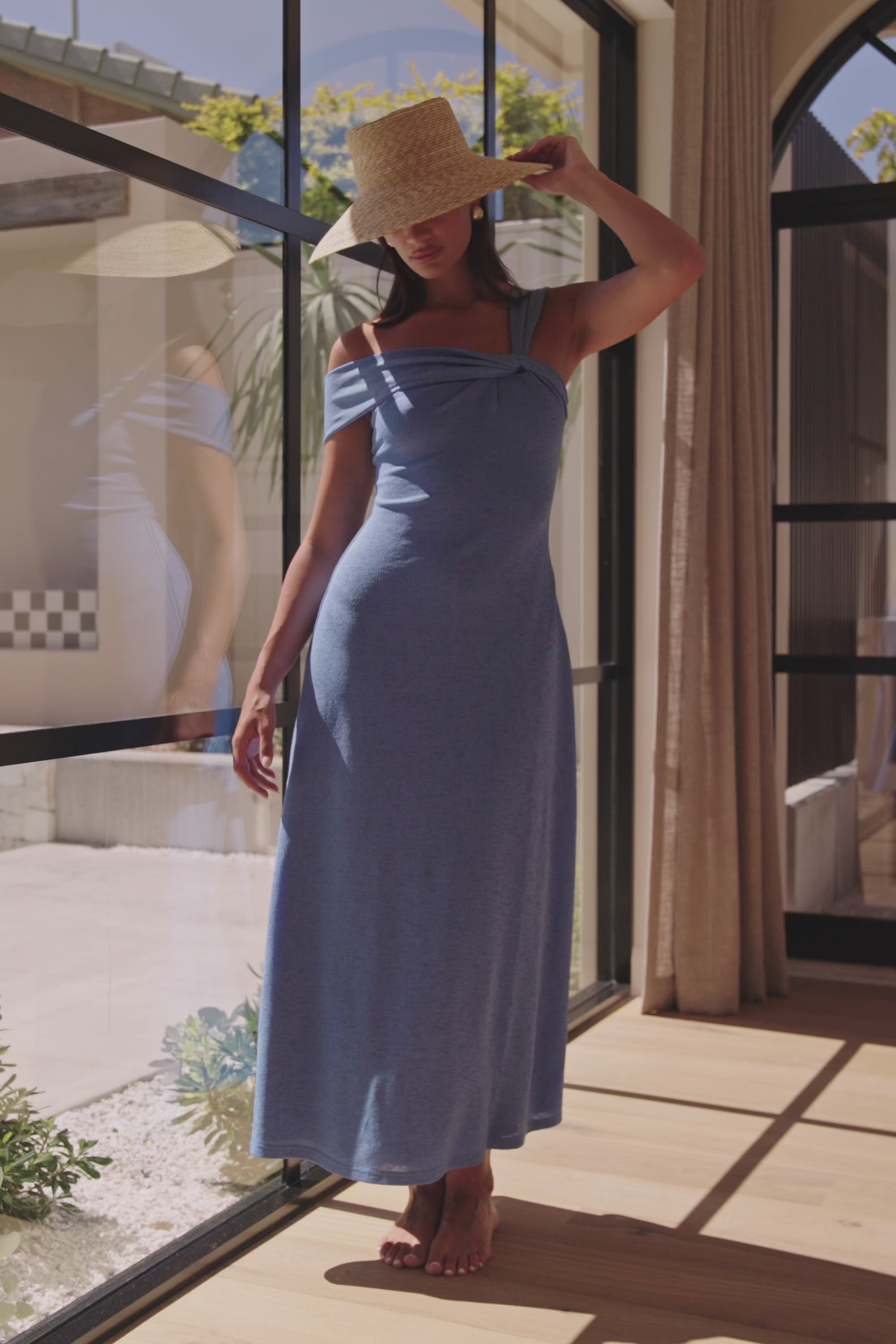 Blue Asymmetric Draped Mazi Kimora Dress
