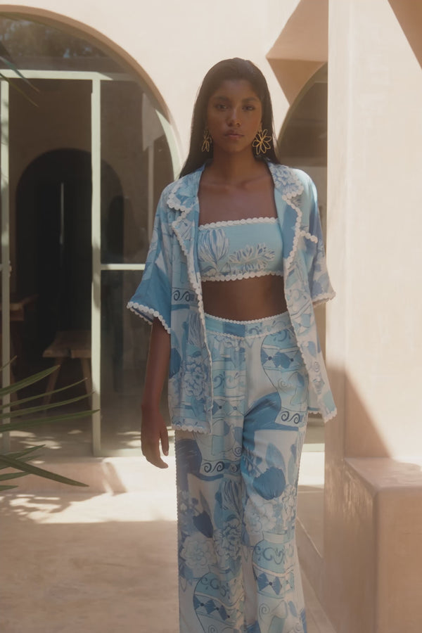 Vaso Blue Boxy Button Up Collar Kelia Shirt