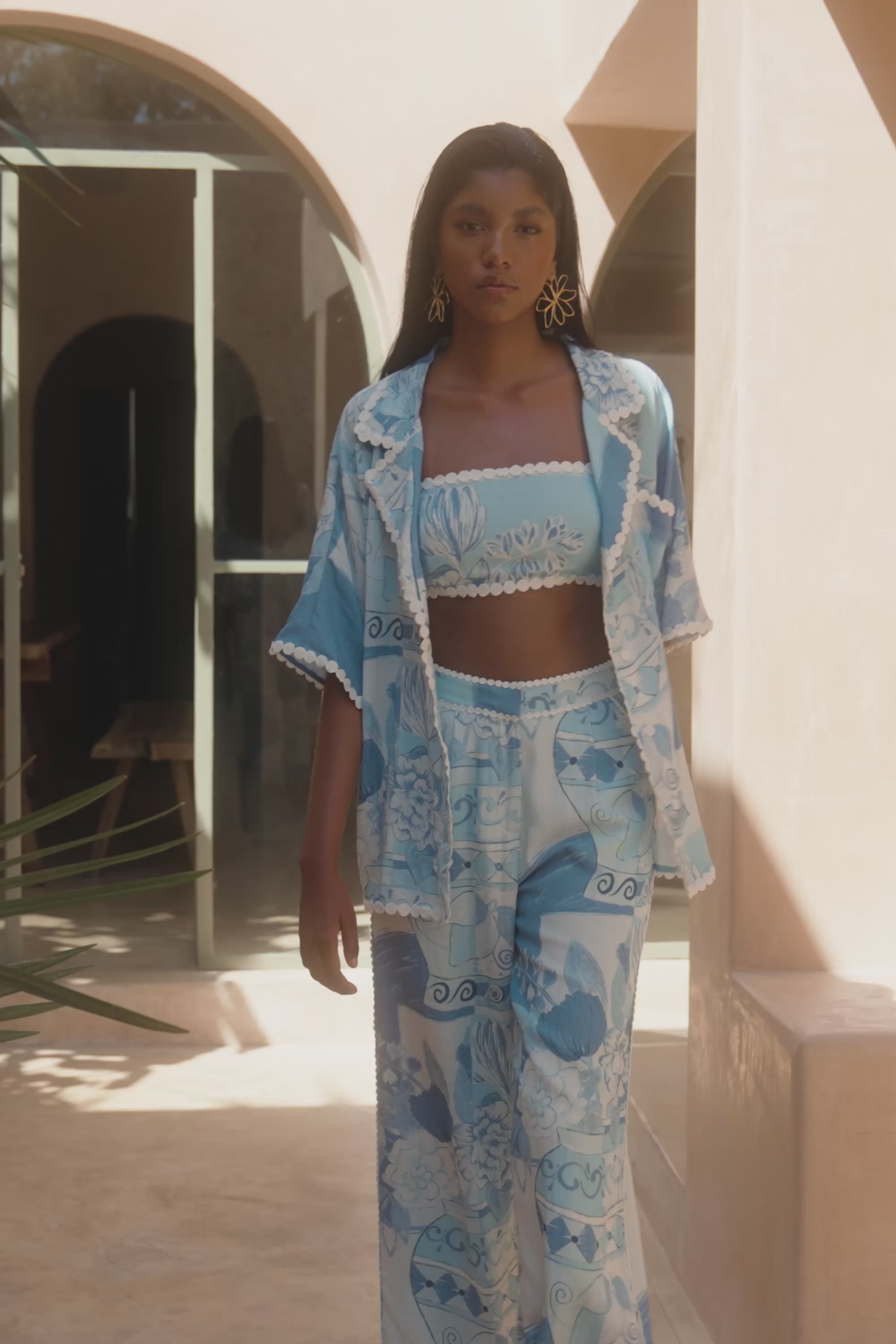 Vaso Blue Boxy Button Up Collar Kelia Shirt