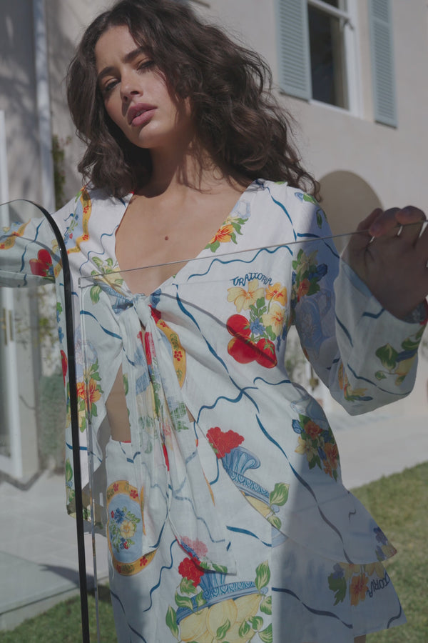 White Trattoria Print Wrap Mini Alessia Skirt