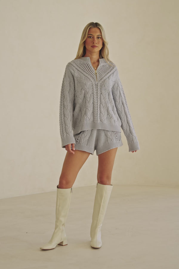 Baby Blue Knit Elastic Diara Shorts