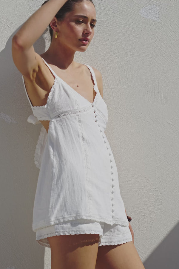 White Lace High Waist Drawstring Aviva Shorts