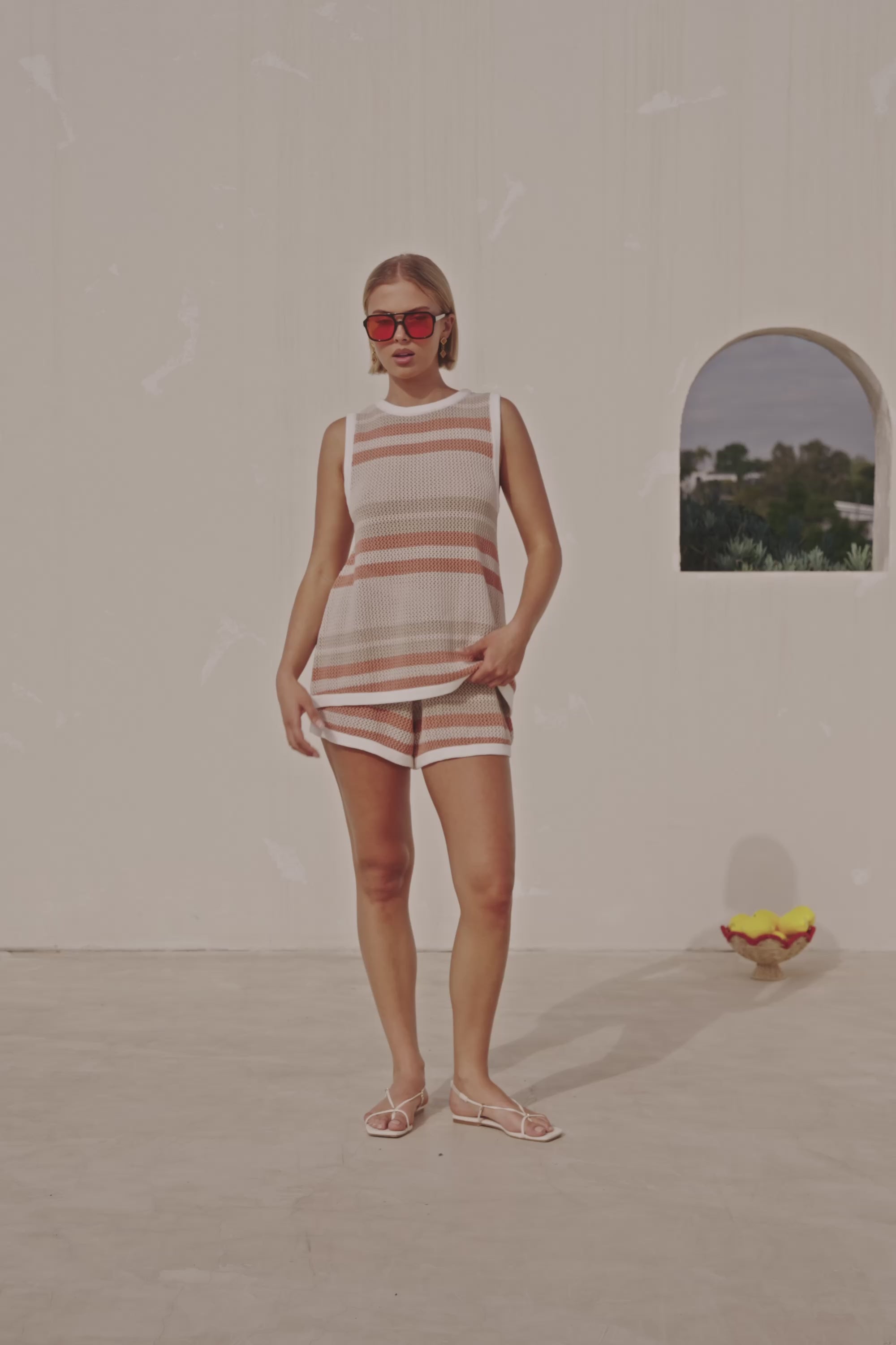 Tan and Cream Stripe Crochet Boxy Kiama Top