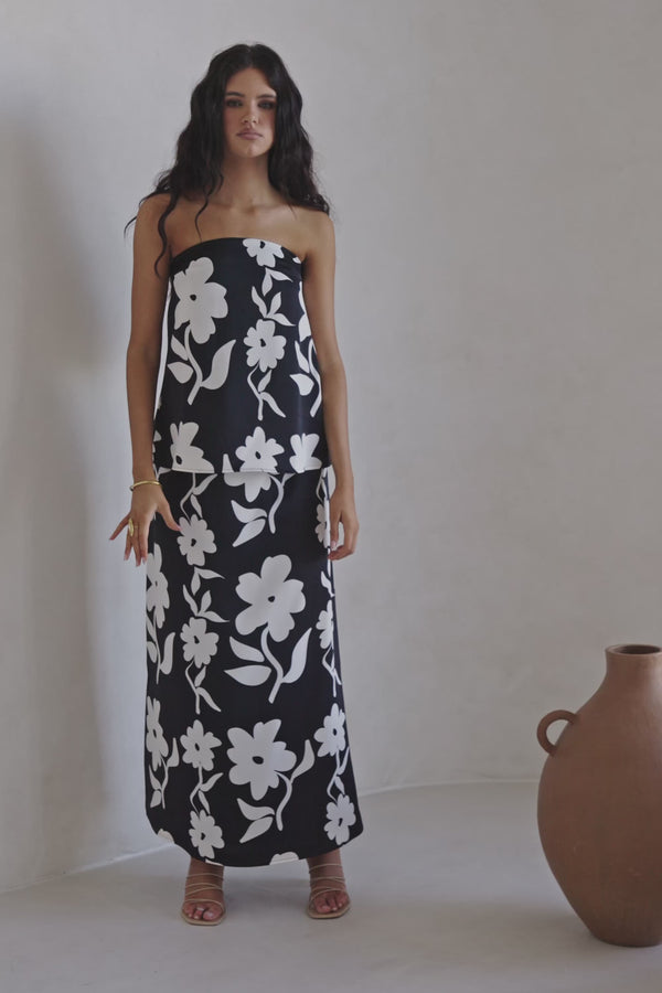 Black Alma Caroline Floral Print Strapless Elora Top