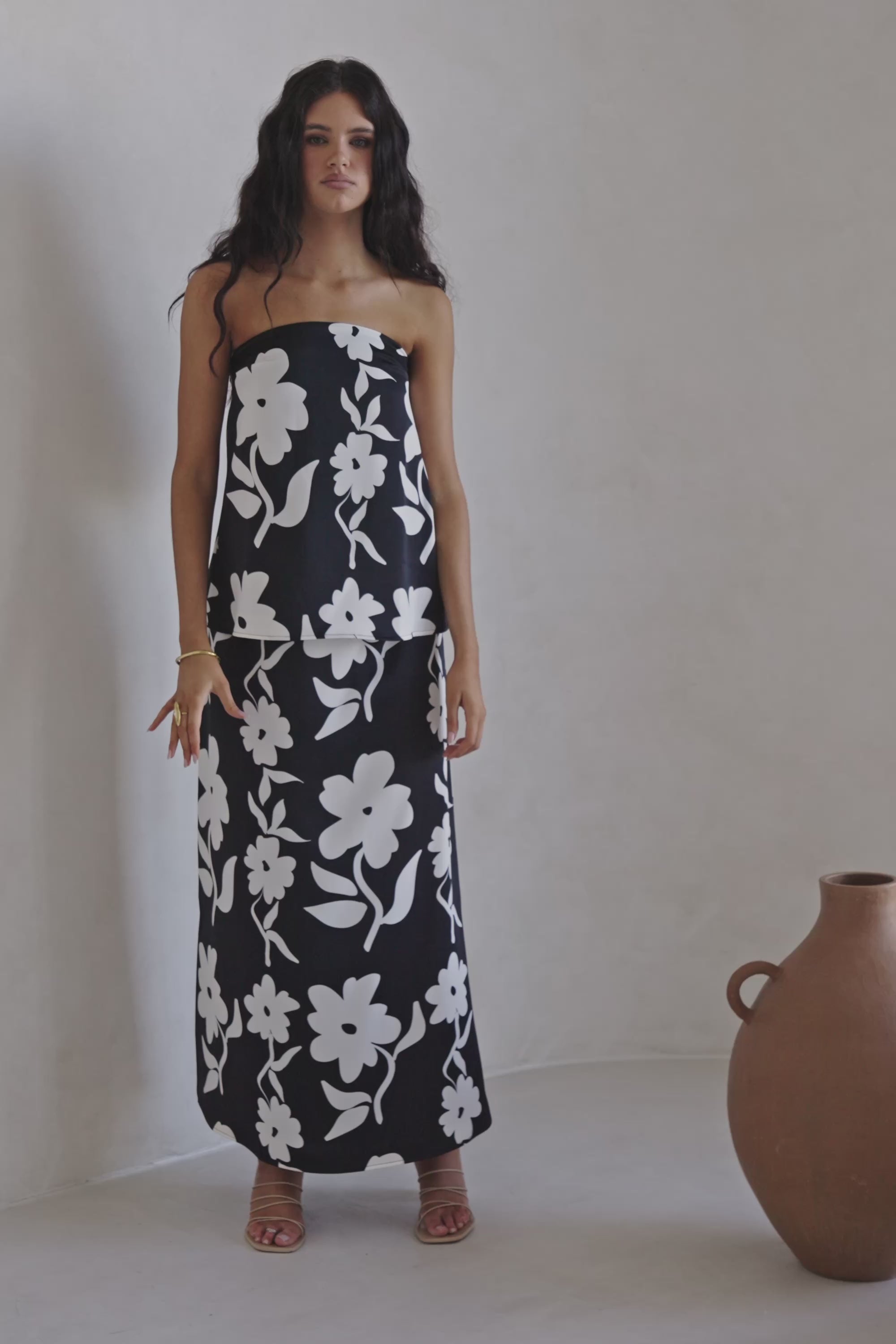 Black Alma Caroline Floral Print Strapless Elora Top