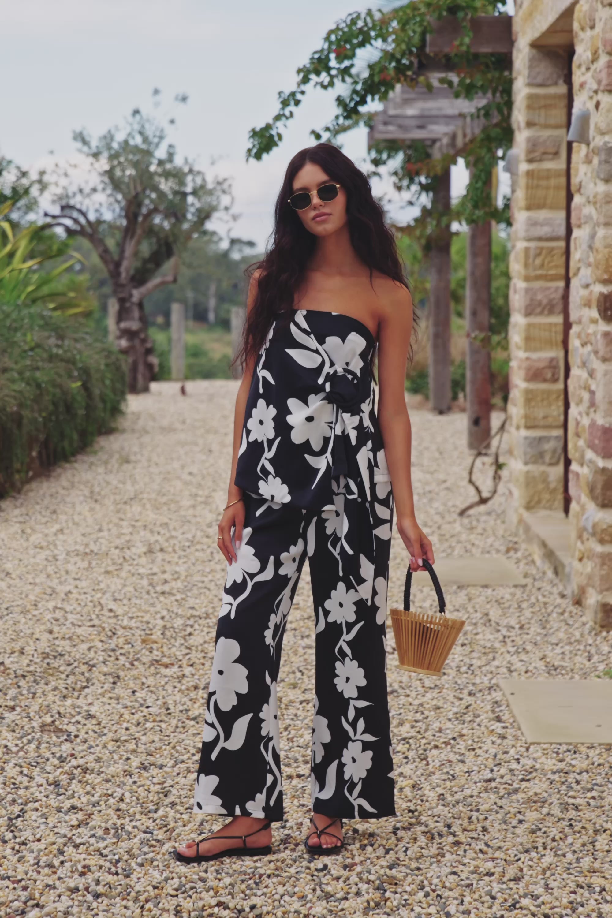 Black Alma Caroline Floral Print Strapless Heidi Jumpsuit – SABO