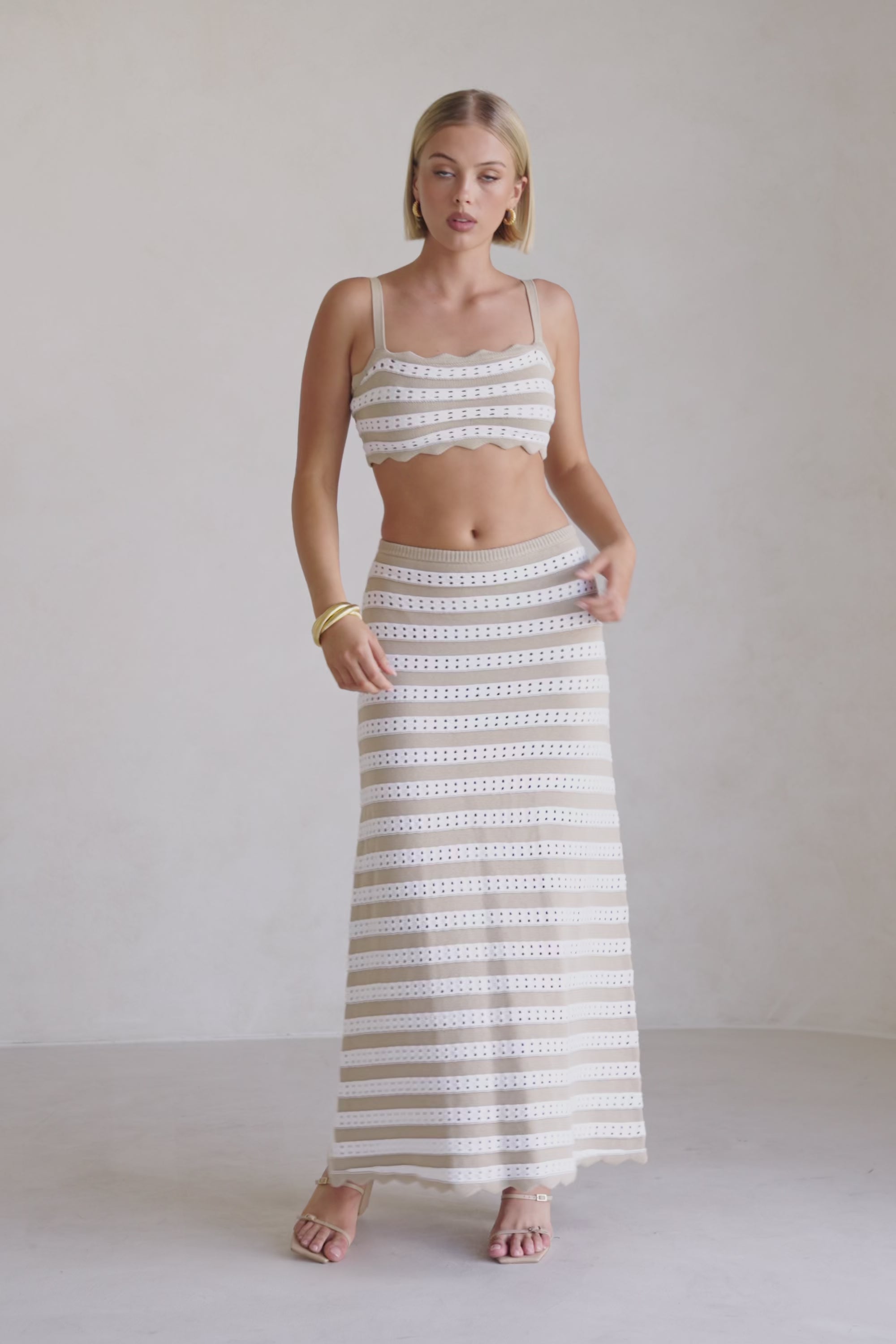 White and Brown Stripe Maxi Aston Skirt