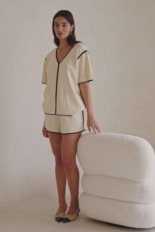 Cream V-Neck Boxy Adelia Top