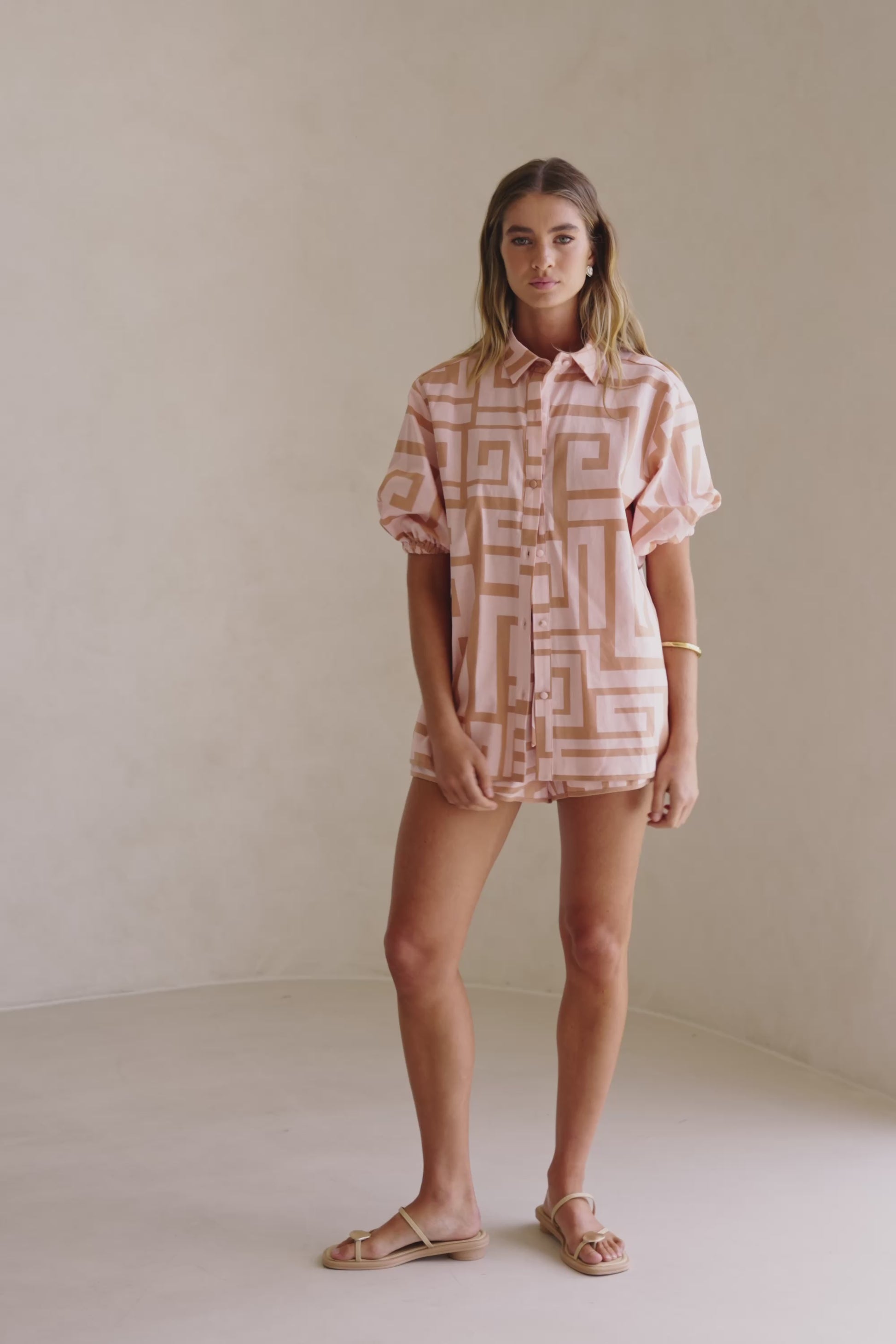 Pink Hellenic Maze Elastic Drawstring Pocket Kira Shorts