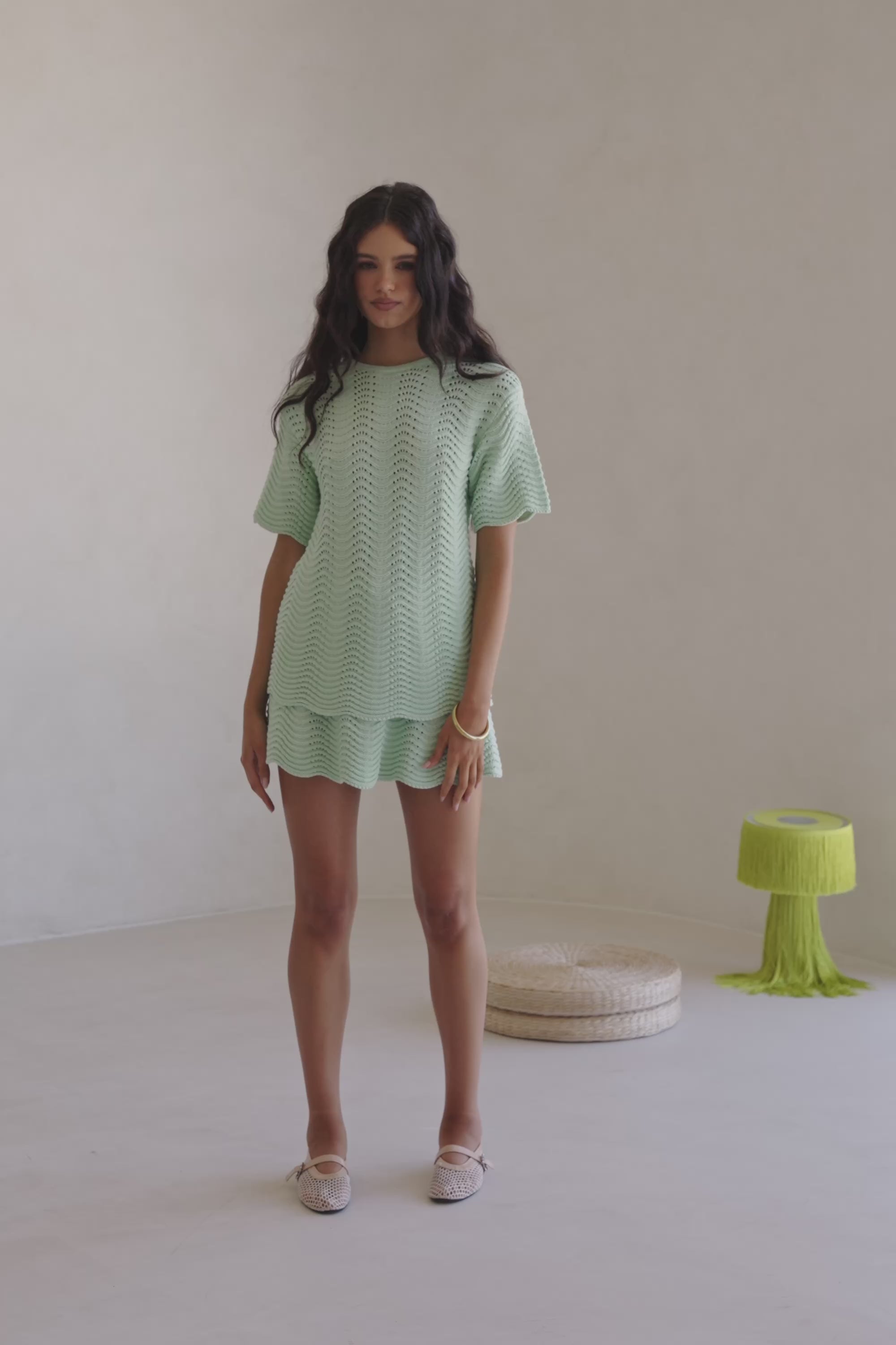 Mint Green Crochet Knit Short Sleeve Leah Top – SABO