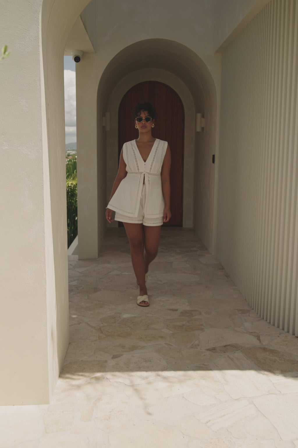 White Cotton Lace V Neck Split Cerelia Top