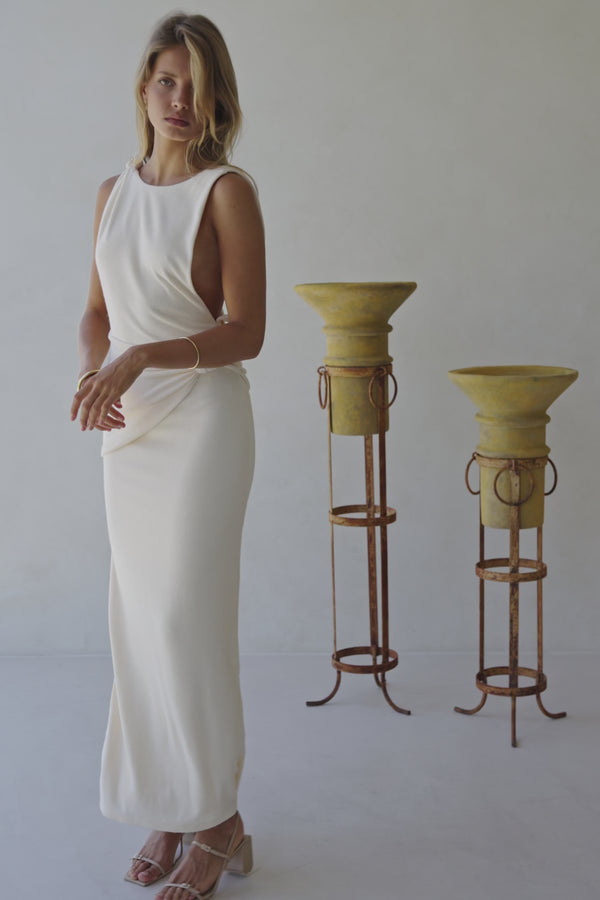 Cream Backless Maxi Hart Dress