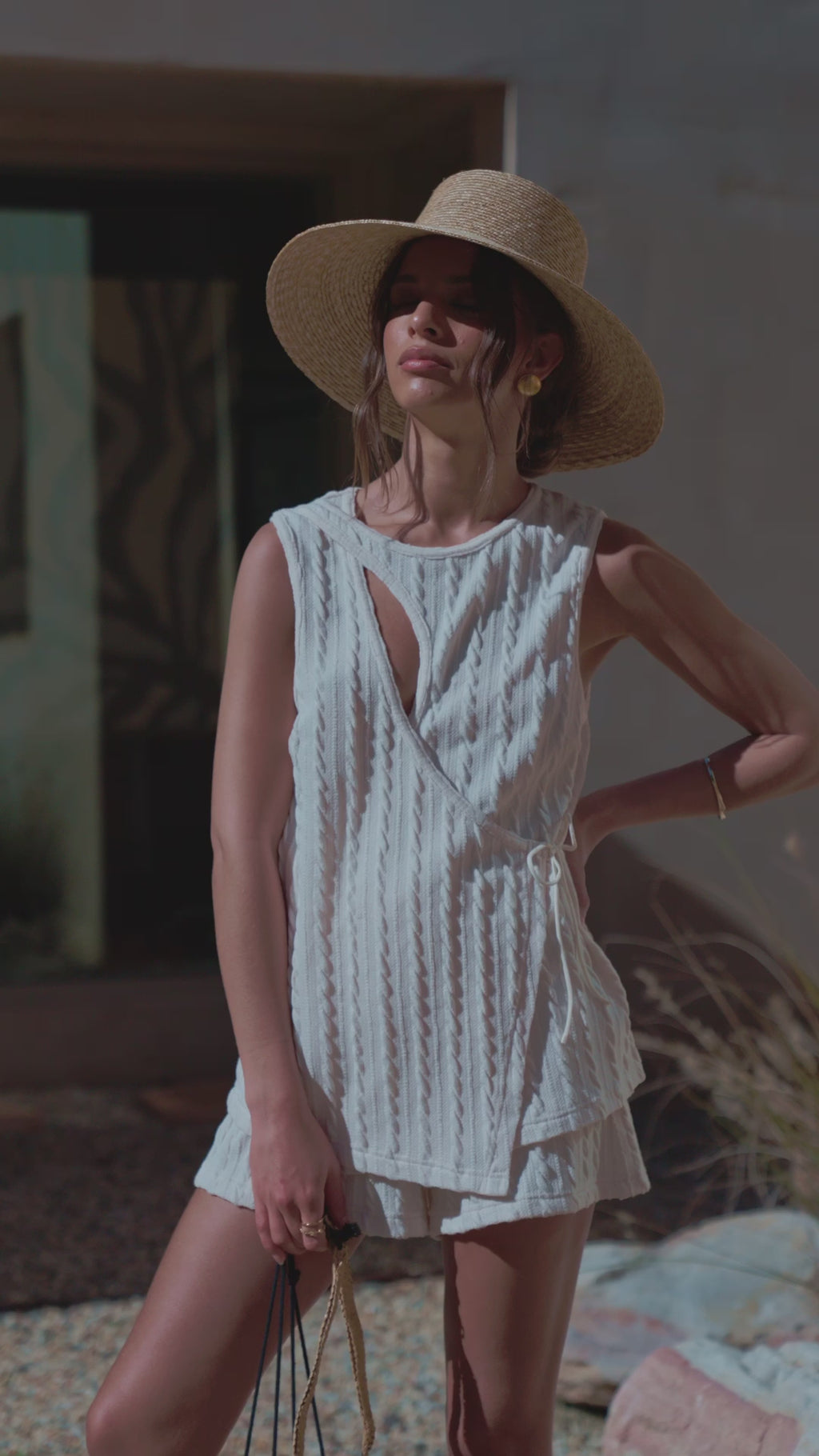 Cream Textured Cut Out Jojo Top